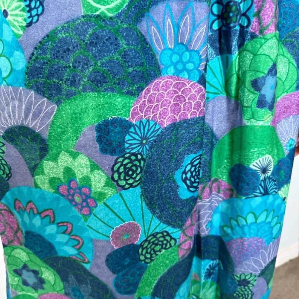 VINTAGE 60s 70s made in Hawaii EXOTICAL vibrant blue aqua green dress S M L muu - Picture 3 of 10